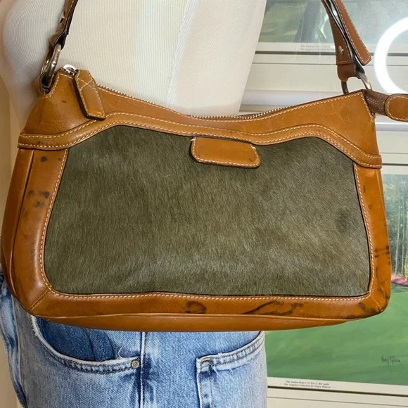 Cole Haan Brown Leather Calf Hair Handbag Purse Flaw shoulder bag - Picture 3 of 14